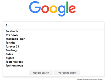 'f' - most common search term on Google